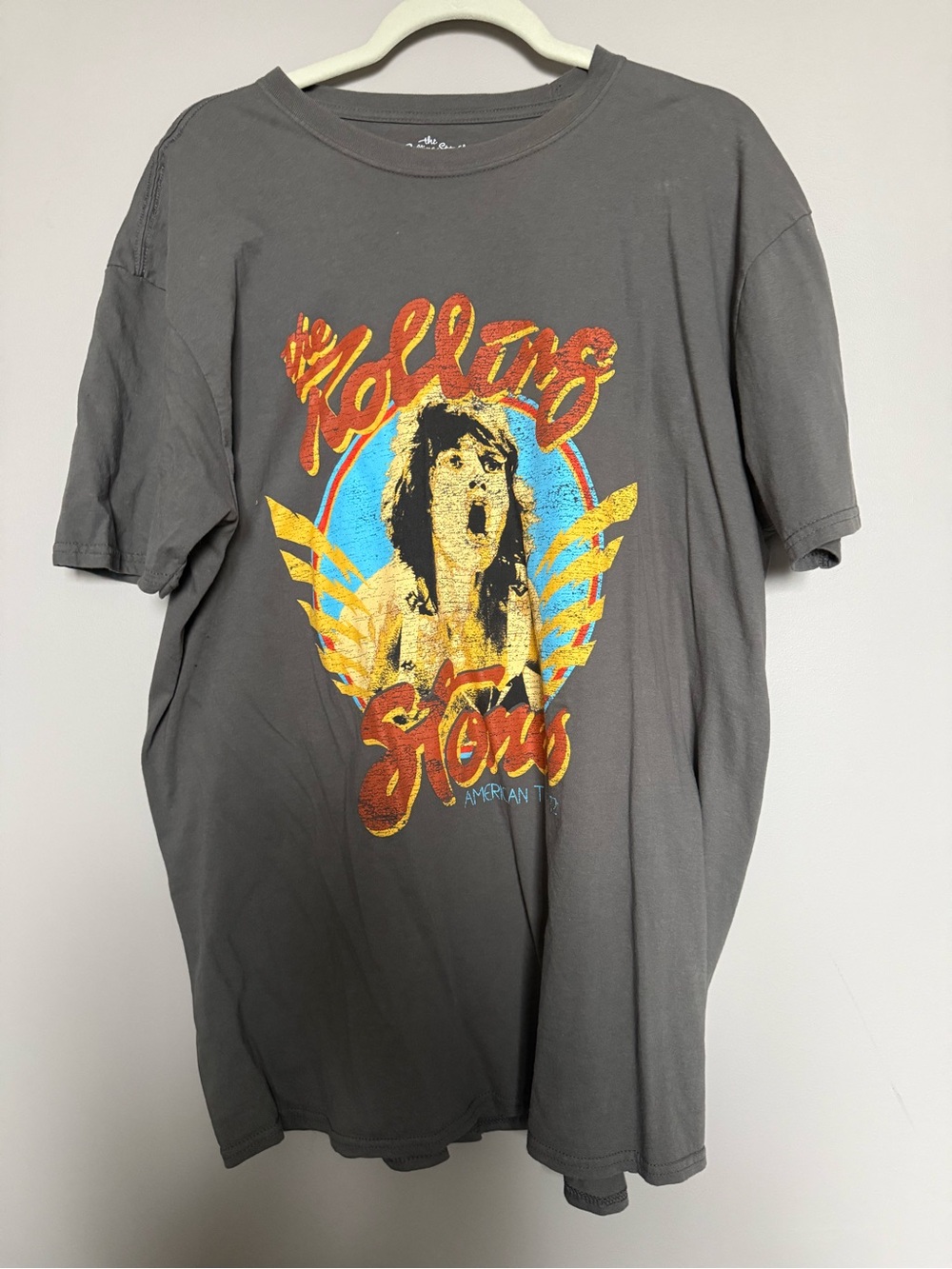 the Rolling Stones Gray Mini Dress with Yellow & Blue Graphic